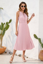 Load image into Gallery viewer, Swiss Dot Tie Neck Sleeveless Dress