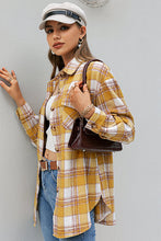 Load image into Gallery viewer, Plaid Button Down Side Slit Shirt Jacket