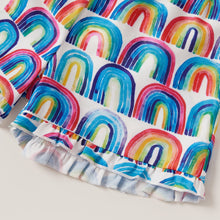 Load image into Gallery viewer, Asymmetrical Neck Top and Rainbow Print Shorts Set