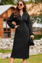 Load image into Gallery viewer, Half Zip Collared Neck Slit Midi Dress
