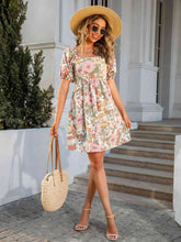 Load image into Gallery viewer, Floral Square Neck Cutout Mini Dress
