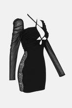 Load image into Gallery viewer, Crisscross Spliced Mesh Cutout Mini Dress
