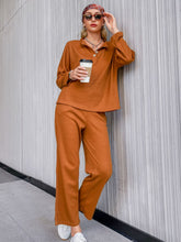 Load image into Gallery viewer, Quarter Button Side Slit Waffle Knit Top and Pants Set