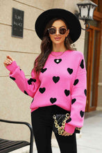 Load image into Gallery viewer, Woven Right Heart Pattern Lantern Sleeve Round Neck Tunic Sweater