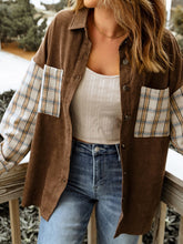Load image into Gallery viewer, Plaid Corduroy Shirt Jacket with Pockets