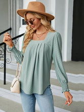 Load image into Gallery viewer, Ruched Square Neck Lantern Sleeve Blouse