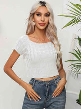 Load image into Gallery viewer, Cable-Knit Round Neck Short Sleeve Knit Top