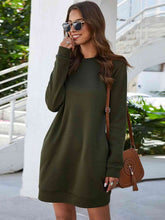 Load image into Gallery viewer, Round Neck Long Sleeve Mini Dress with Pockets