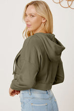 Load image into Gallery viewer, Waffle-Knit Drawstring Zip Up Hoodie
