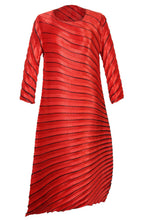 Load image into Gallery viewer, Striped Asymmetrical Pleated Round Neck Midi Dress