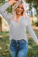Load image into Gallery viewer, Striped Contrast Trim Quarter Snap T-Shirt