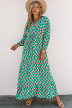 Load image into Gallery viewer, Floral Tie Neck Tiered Long Sleeve Maxi Dress