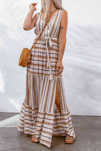 Load image into Gallery viewer, Striped Tie Waist Slit Sleeveless Dress