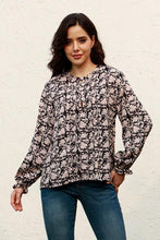 Load image into Gallery viewer, Floral Flounce Sleeve Round Neck Blouse