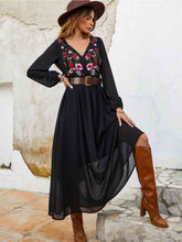 Load image into Gallery viewer, Flower Tie Neck Balloon Sleeve Dress