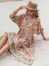 Load image into Gallery viewer, Printed V-Neck Short Sleeve Maxi Dress