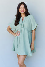 Load image into Gallery viewer, Ninexis Out Of Time Full Size Ruffle Hem Dress with Drawstring Waistband in Light Sage