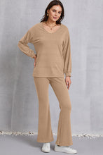 Load image into Gallery viewer, V-Neck Dropped Shoulder Top and Flare Pants Set
