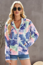 Load image into Gallery viewer, Tie-Dye Drawstring Detail Zip Up Hooded Jacket