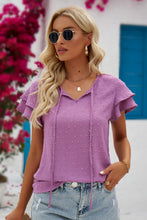 Load image into Gallery viewer, Swiss Dot Tie-Neck Flutter Sleeve Blouse