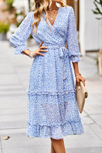 Load image into Gallery viewer, Leopard Surplice Tie Belt Slit Dress