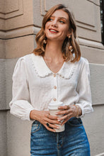 Load image into Gallery viewer, Lace Trim Button Front Puff Sleeve Shirt