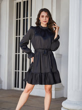 Load image into Gallery viewer, Ruffle Hem Tie Belt Mock Neck Knee Length Dress
