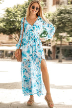 Load image into Gallery viewer, Floral Surplice Split Tie Waist Maxi Dress