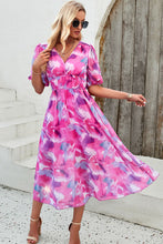 Load image into Gallery viewer, Smocked Printed V-Neck Short Sleeve Dress