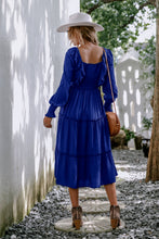 Load image into Gallery viewer, Smocked Square Neck Ruffle Trim Tiered Dress