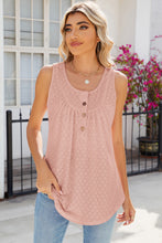 Load image into Gallery viewer, Eyelet Buttoned Round Neck Tank