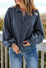 Load image into Gallery viewer, Quarter-Snap Collared Lantern Sleeve Sweatshirt