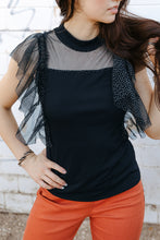 Load image into Gallery viewer, Glitter Spliced Mesh Mock Neck Top