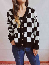 Load image into Gallery viewer, Checkered Open Front Button Up Cardigan