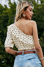 Load image into Gallery viewer, Polka Dot One-Shoulder Ruffled Crop Top