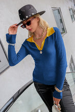 Load image into Gallery viewer, Contrast Johnny Collar Flare Sleeve Knit Top