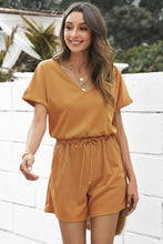 Load image into Gallery viewer, Drawstring Waist V-Neck Cuffed Romper