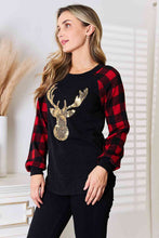 Load image into Gallery viewer, Heimish Full Size Sequin Reindeer Graphic Plaid Top