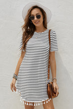 Load image into Gallery viewer, Striped Tassel Round Neck T-Shirt Dress