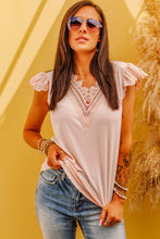Load image into Gallery viewer, Lace Trim Flutter Sleeve V-Neck Top