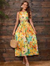 Load image into Gallery viewer, Cutout Floral Round Neck Sleeveless Dress