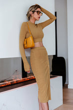 Load image into Gallery viewer, Round Neck Knit Cropped Top and Button Down Skirt Set