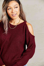 Load image into Gallery viewer, Double Take Round Neck Cold-Shoulder Ribbed Sweater