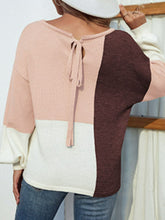 Load image into Gallery viewer, Color Block Tie Back Lantern Sleeve Sweater