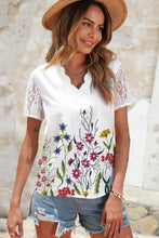Load image into Gallery viewer, Floral Graphic Scalloped V-Neck Top