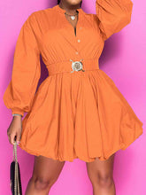 Load image into Gallery viewer, Notched Button Up Balloon Sleeves Dress