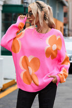Load image into Gallery viewer, Flower Round Neck Dropped Shoulder Sweater
