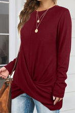 Load image into Gallery viewer, Ruched Round Neck Long Slleeve T-Shirt