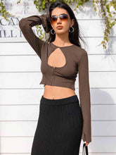 Load image into Gallery viewer, Lone Sleeve Cutout Zip Up Crop Top