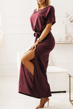 Load image into Gallery viewer, Belted Split Round Neck Dress